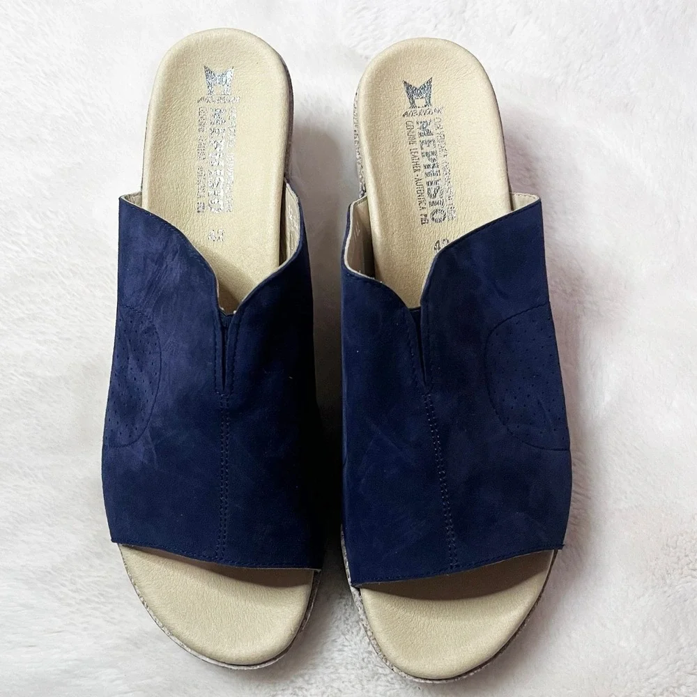 Mephisto Indigo Blue Giuletta Wedge Mule Sandal NWOT Size 42/12 US